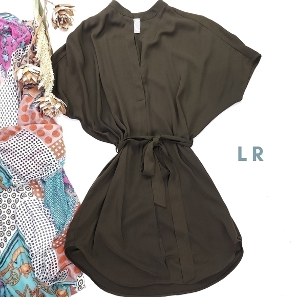 LR Dresses & Skirts - LR Olive Poly Belted Slip Dress Sz M